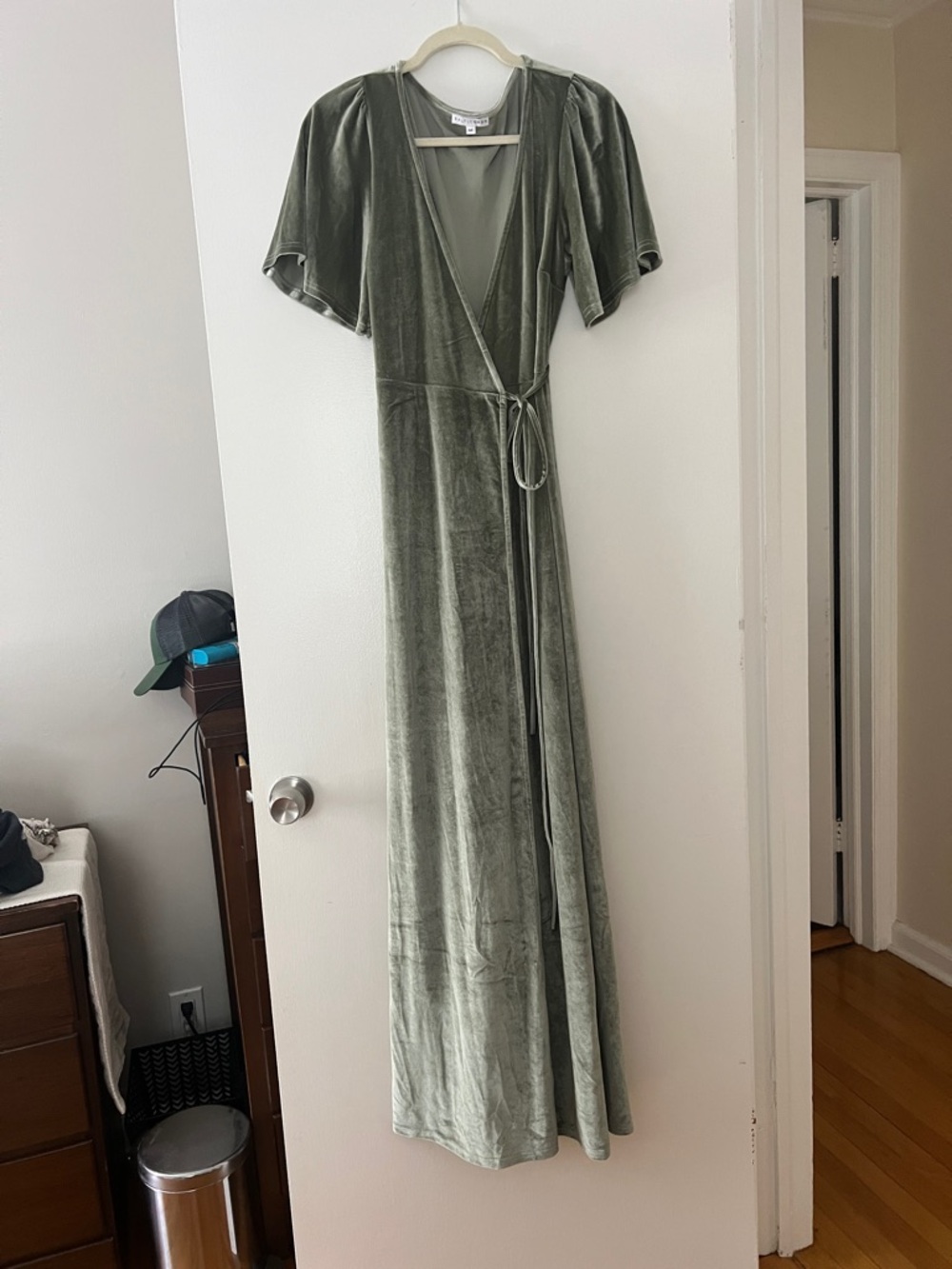 Baltic born sage green velvet wrap dress